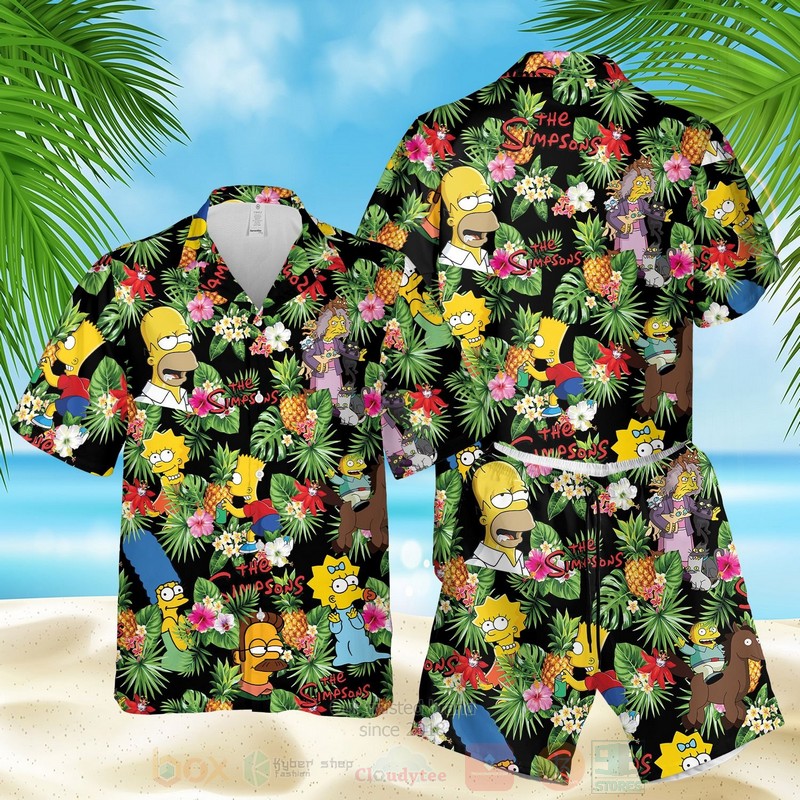 The Simpsons Characters Pineapple Black Hawaiian Shirt Short