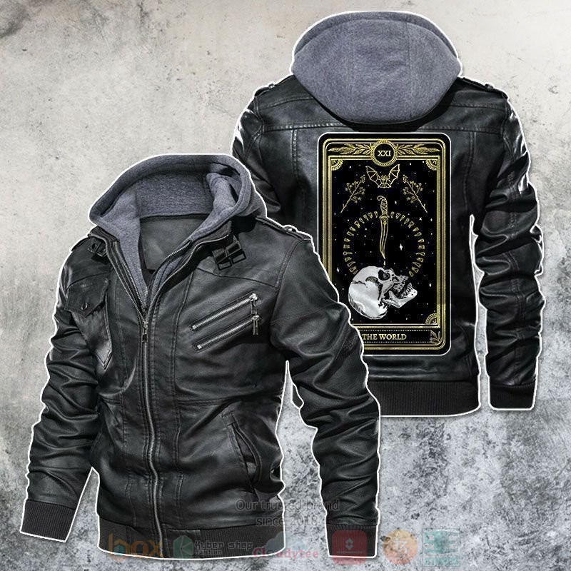 The World Tarot Card Skull Leather Jacket