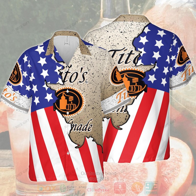 Titos Handmade Vodka American flag Hawaiian shirt