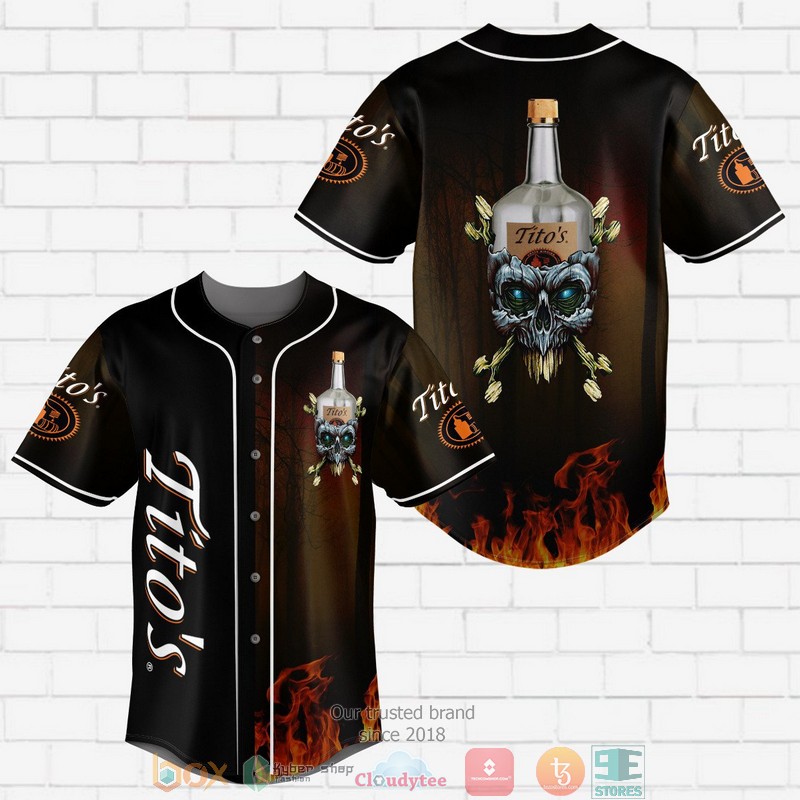 Titos Handmade Vodka Flame Skull Baseball Jersey