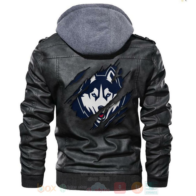 Uconn Huskies NCAA Black Motorcycle Leather Jacket