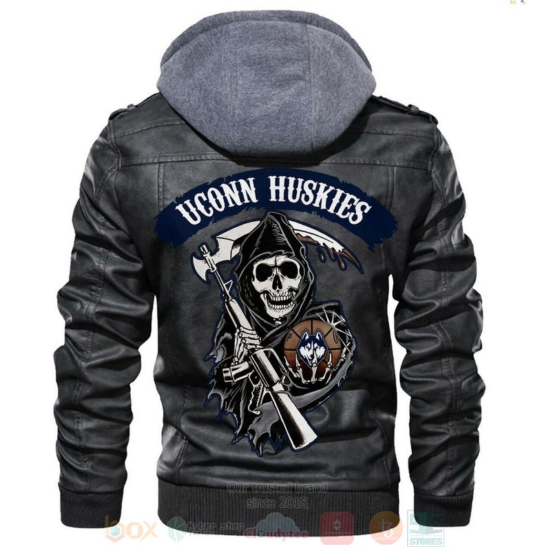 BEST NCAA Teams Uconn Huskies Sons of Anarchy Black Motorcycle Rider Zipper Jacket Leather 1 Uconn Huskies NCAA Sons of Anarchy Black Motorcycle Leather Jacket