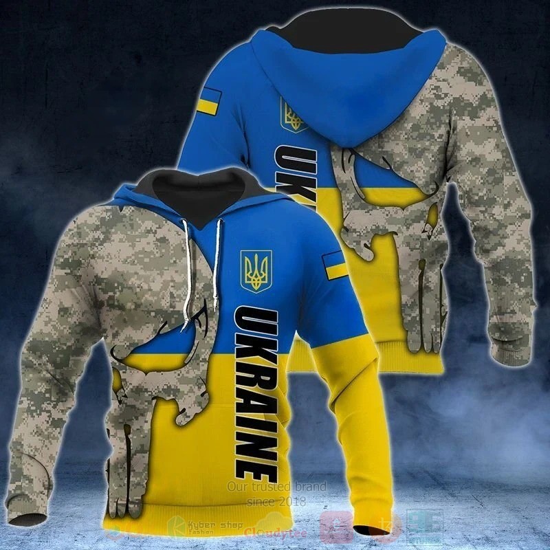 BEST Ukraine Flag Camo Apparel Support Military I Stand With Ukraine Skull Unisex Hoodie 3 Ukraine Flag Camo Apparel Support Military I Stand With Ukraine Skull 3D Hoodie