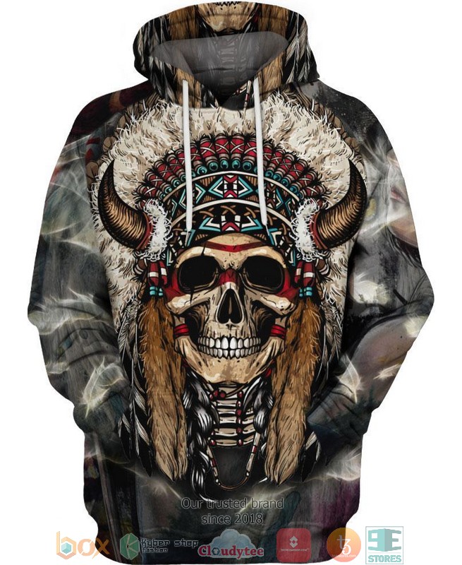 NEW Unique Native Skull All Over Printed 3D Hoodie 1 Unique Native Skull 3D Hoodie