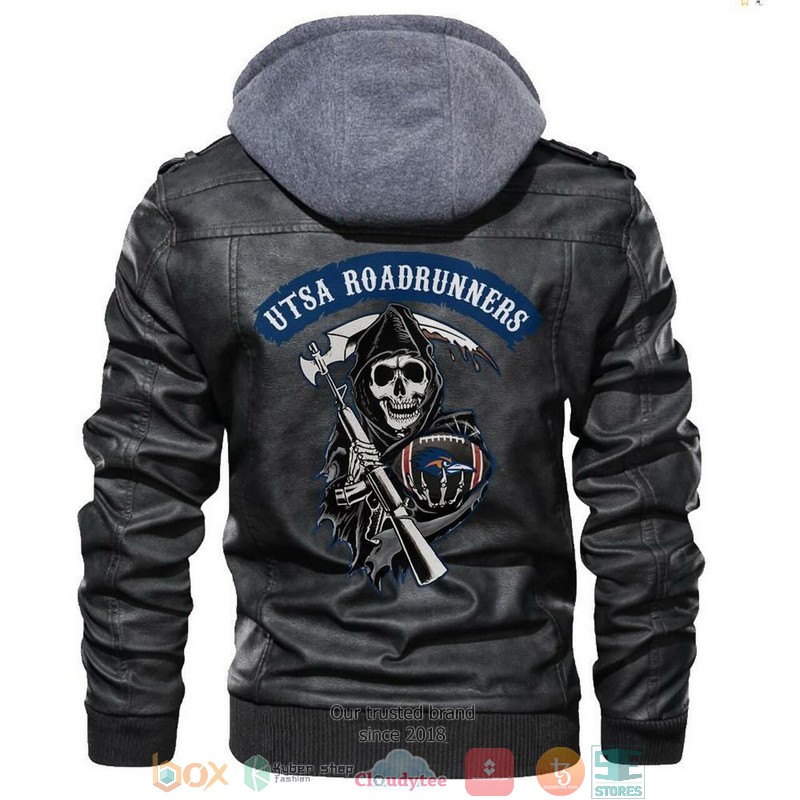 Utsa Roadrunners NCAA Football Black Motorcycle Men Art Leather Jacket 4 Utsa Roadrunners NCAA Football Black Motorcycle Men Art Leather Jacket