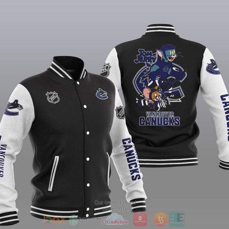 NEW Vancouver Canucks NHL Tom And Jerry Varsity Baseball Jacket 12 Vancouver Canucks NHL Tom And Jerry Baseball Jacket