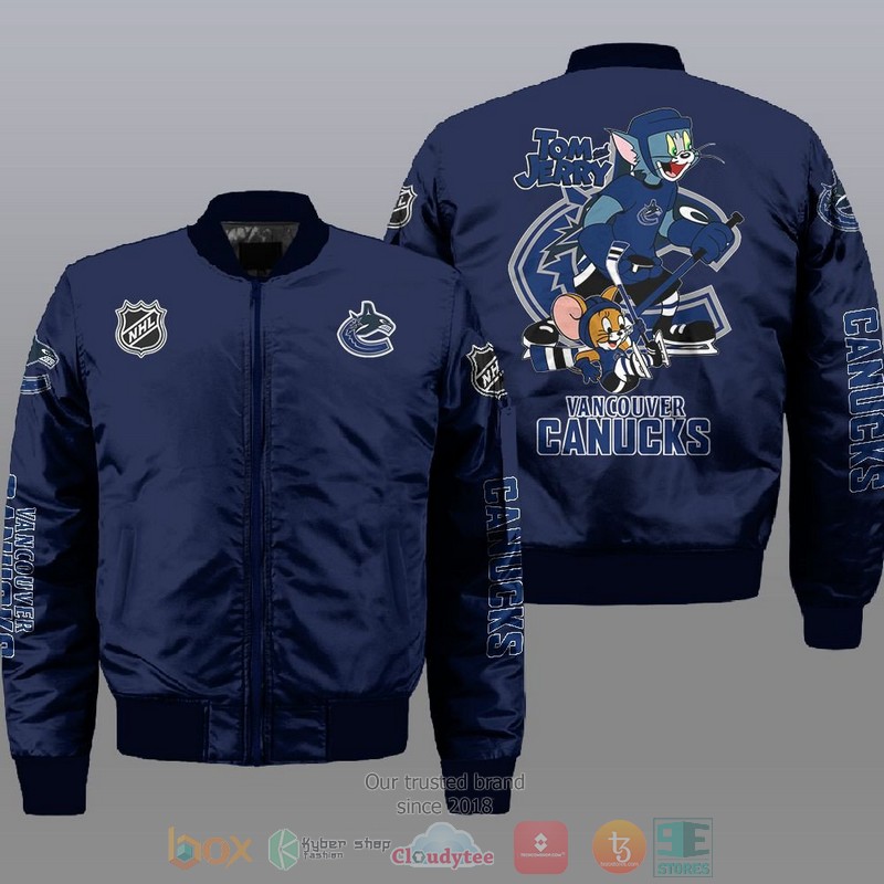 NEW Vancouver Canucks NHL Tom And Jerry Bomber Jacket 2 Vancouver Canucks NHL Tom And Jerry Bomber Jacket 1