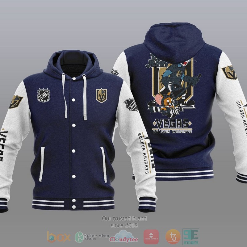 NEW Vegas Golden Knights NHL Tom And Jerry Hoodie Baseball Jacket 3 Vegas Golden Knights NHL Tom And Jerry Baseball Hoodie Jacket 1 2