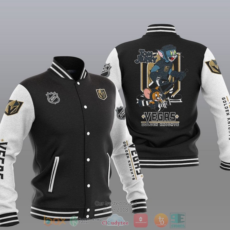NEW Vegas Golden Knights NHL Tom And Jerry Varsity Baseball Jacket 13 Vegas Golden Knights NHL Tom And Jerry Baseball Jacket