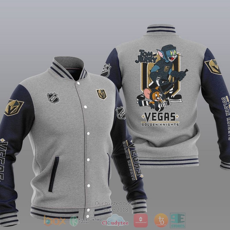 NEW Vegas Golden Knights NHL Tom And Jerry Varsity Baseball Jacket 2 Vegas Golden Knights NHL Tom And Jerry Baseball Jacket 1