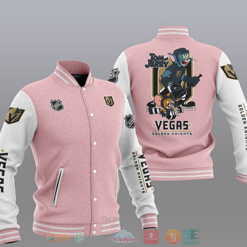 NEW Vegas Golden Knights NHL Tom And Jerry Varsity Baseball Jacket 4 Vegas Golden Knights NHL Tom And Jerry Baseball Jacket 1 2 3