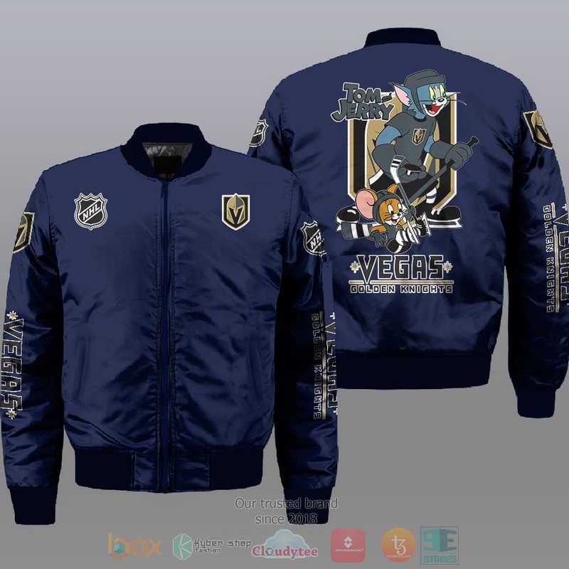 NEW Vegas Golden Knights NHL Tom And Jerry Bomber Jacket 2 Vegas Golden Knights NHL Tom And Jerry Bomber Jacket 1