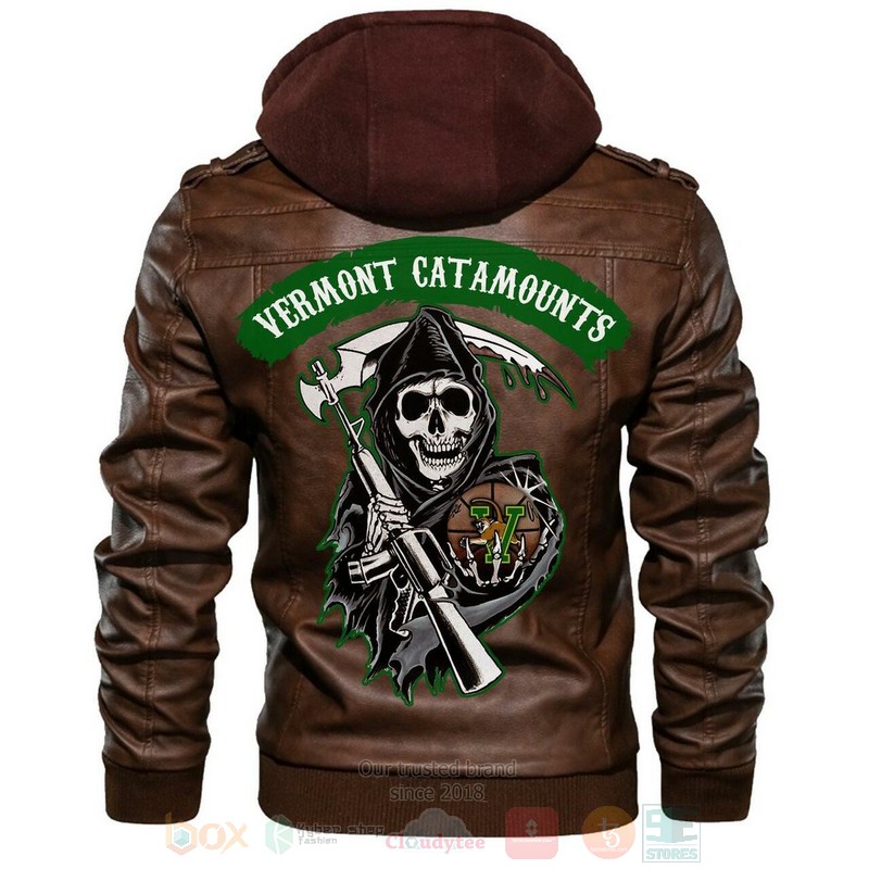 Vermont Catamounts NCAA Basketball Sons of Anarchy Brown Motorcycle Leather Jacket