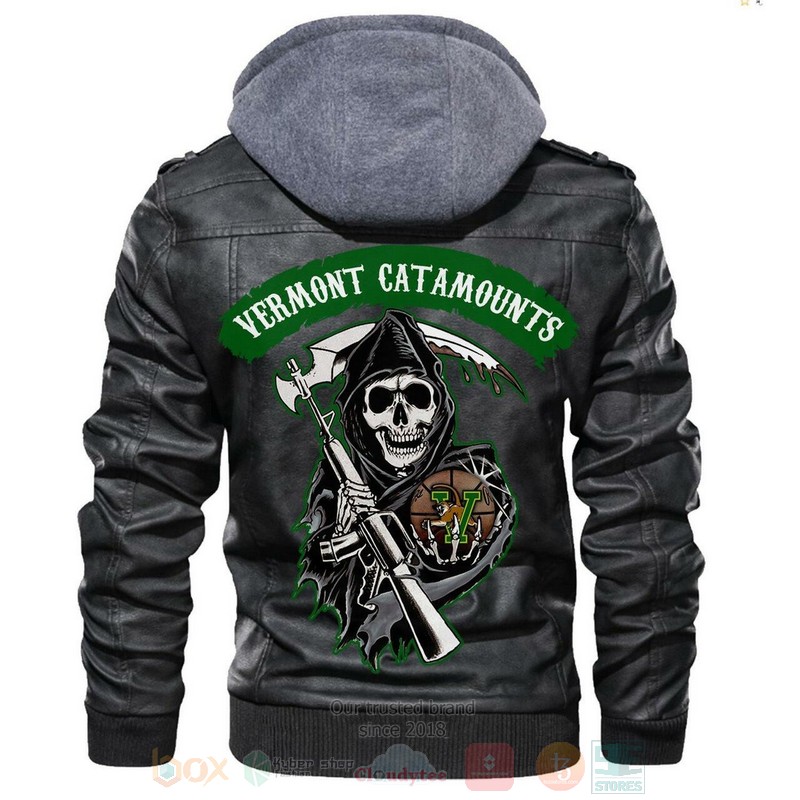 Vermont Catamounts NCAA Sons of Anarchy Black Motorcycle Leather Jacket