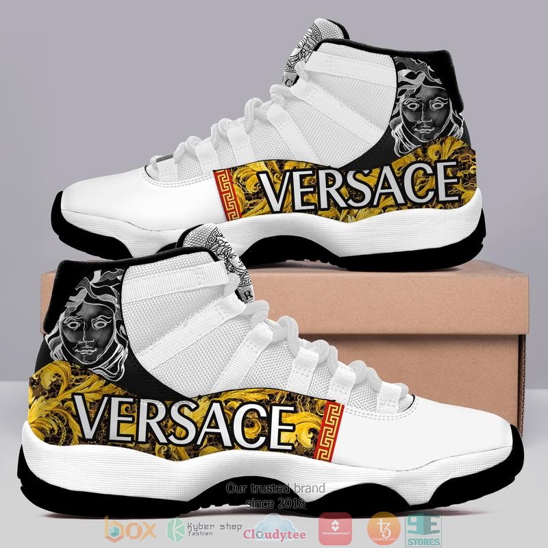 Versace Black Yellow pattern white Air Jordan 11 Sneaker Shoes