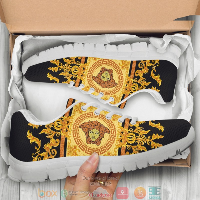 Versace Gold Floral Pattern Black Sneaker