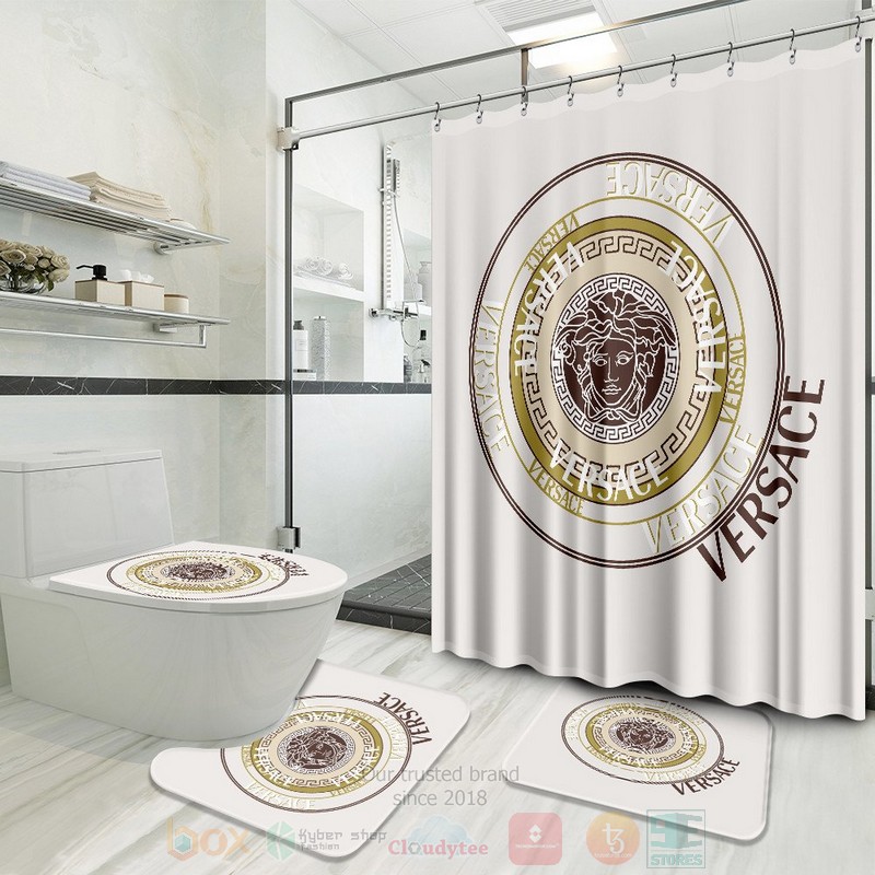 Versace Medusa Pattern Grey Inspired Luxury Shower Curtain Set