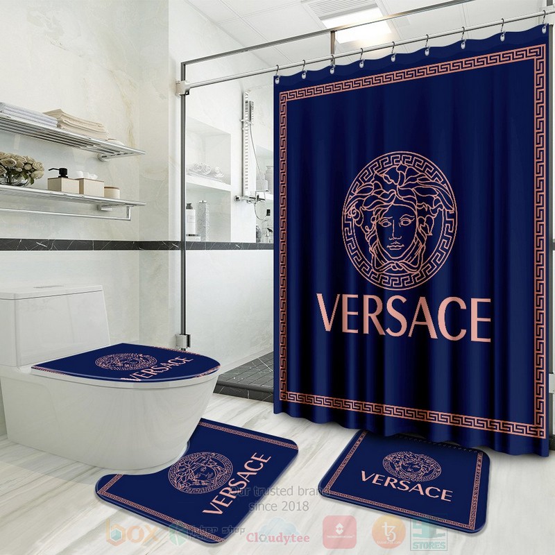 Versace Navy Inspired Luxury Shower Curtain Set