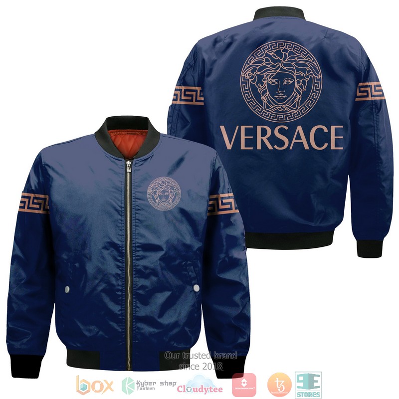 Versace Orange Logo Navy Bomber Jacket