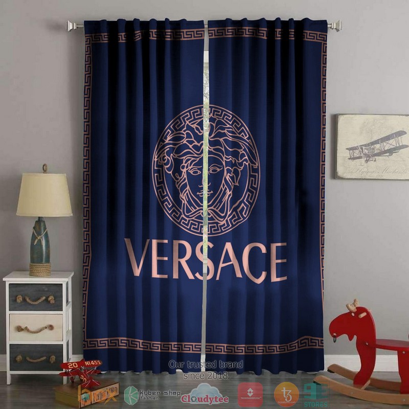 Versace Pink Logo Navy Windown Curtain