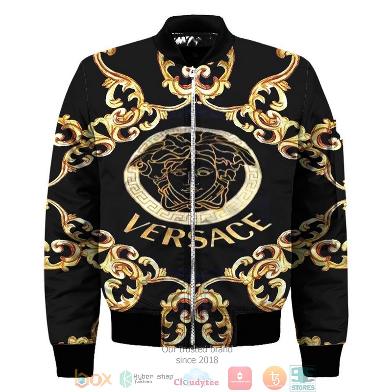 Versace Yellow logo pattern black Bomber Jacket