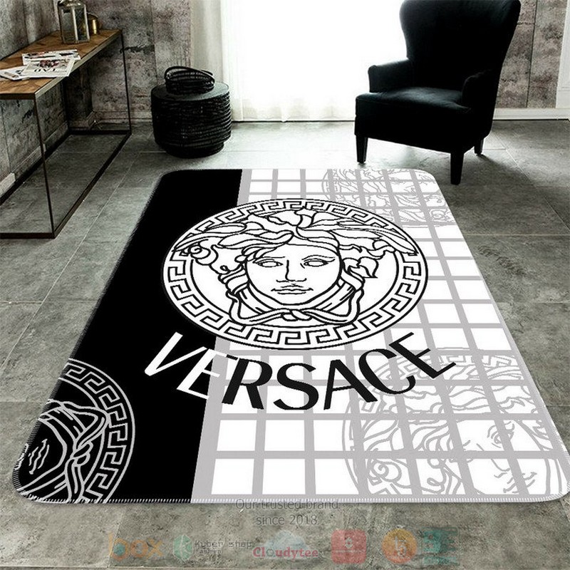 Versace black white rectangle rug