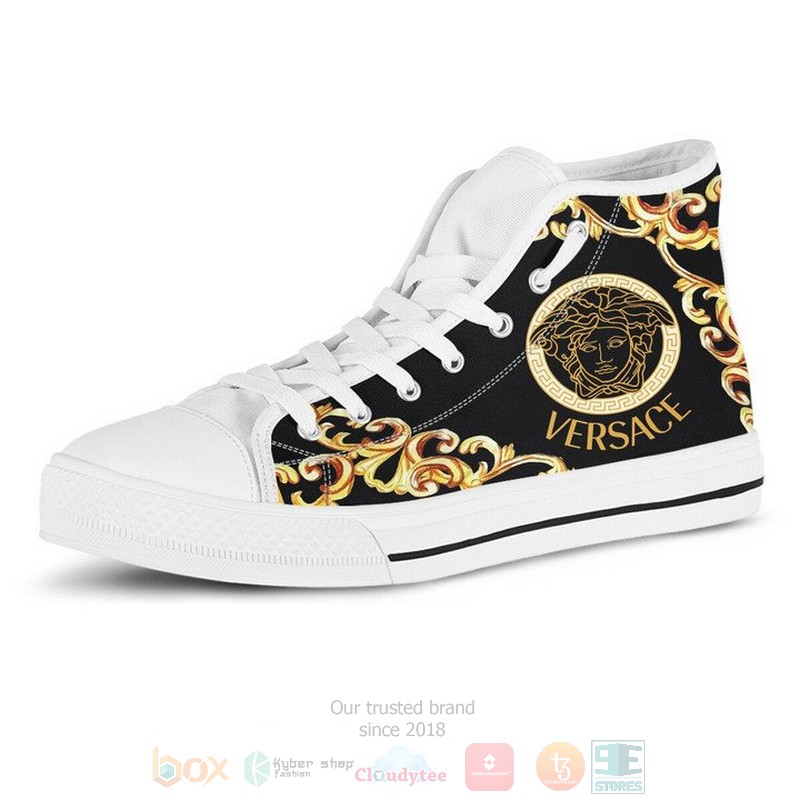 Versace brand black gold canvas high top shoes
