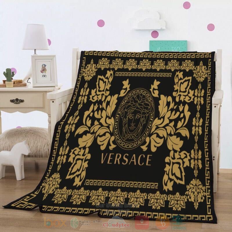 Versace brand flower black dark yellow blanket