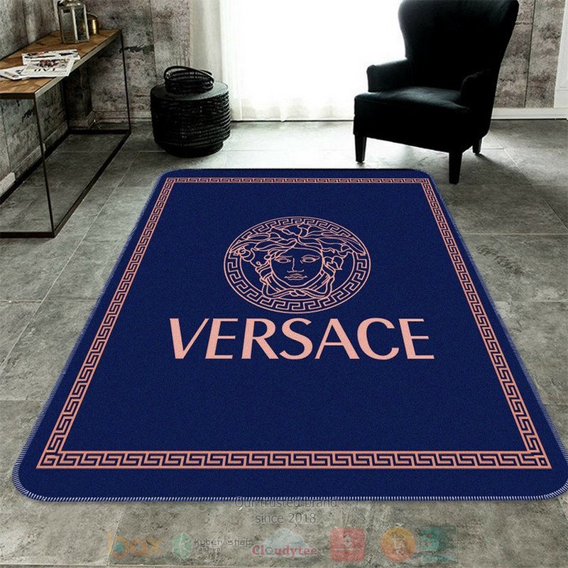 Versace brand logo dark blue rectangle rug
