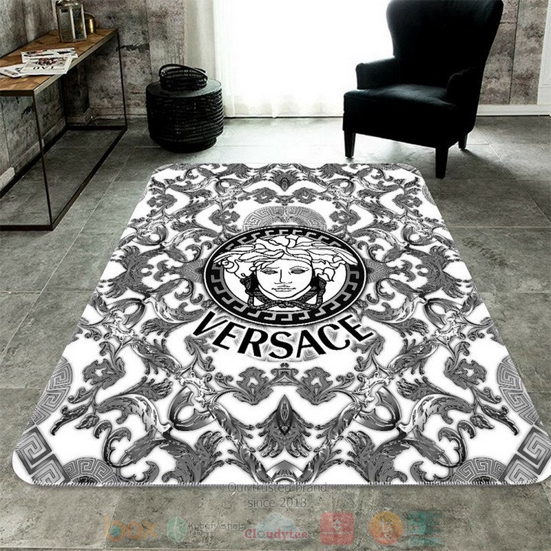 Versace brand logo white grey rectangle rug