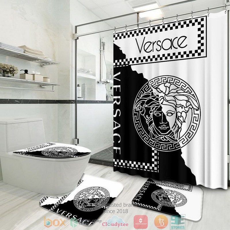 Versace caro pattern black white Curtain Bathroom Set