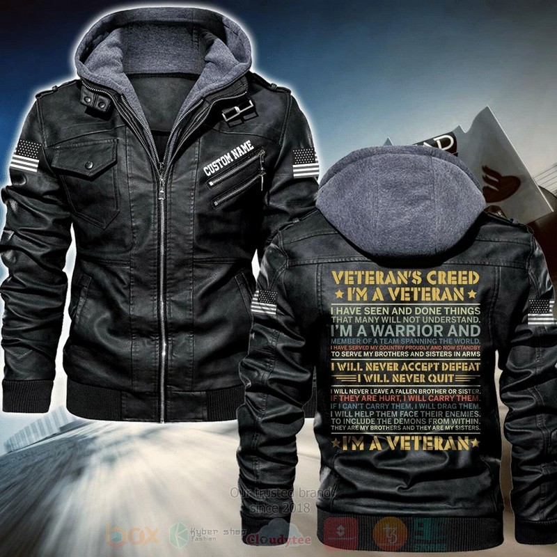 Veterans Creed Im A Veteran Im A Warrior Personalized Leather Jacket