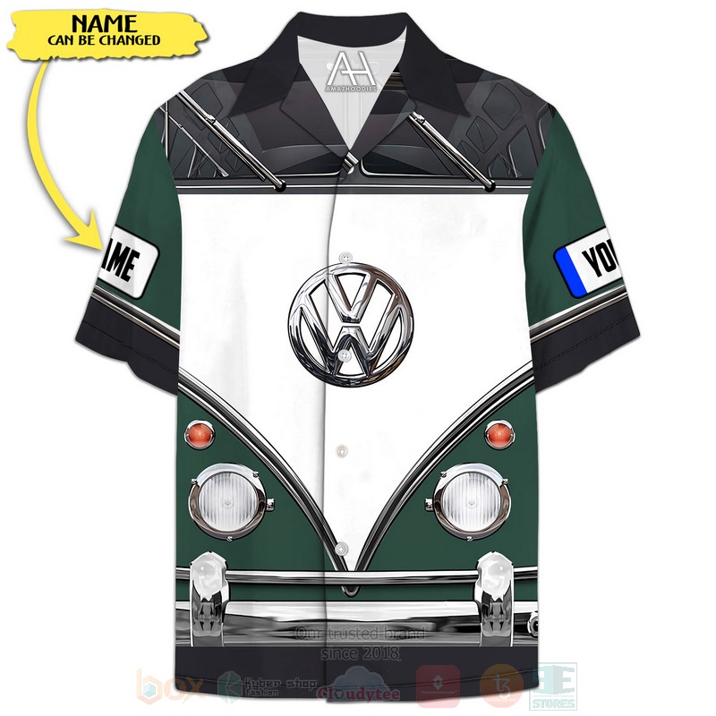 BEST Volkswagen Love Campervan Custom Name Green-White All Over Print Hawaiian Shirt 1 Volkswagen Love Campervan Custom Name Green White Hawaiian Shirt