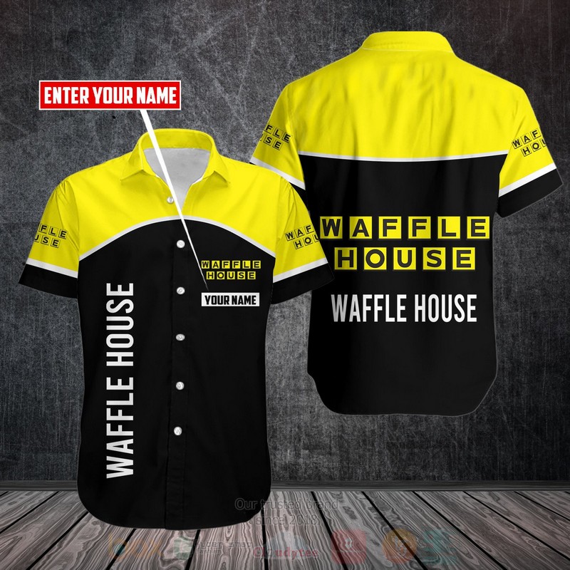 Waffle House Custom Name Yellow Black Hawaiian Shirt