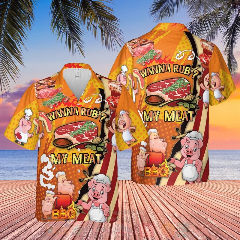 Wanna Rub My Meat Funny Barbecue Hawaiian Shirt Short