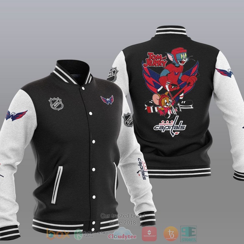 NEW Washington Capitals NHL Tom And Jerry Varsity Baseball Jacket 1 Washington Capitals NHL Tom And Jerry Baseball Jacket