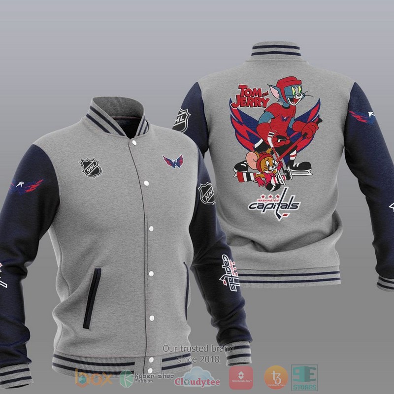 NEW Washington Capitals NHL Tom And Jerry Varsity Baseball Jacket 2 Washington Capitals NHL Tom And Jerry Baseball Jacket 1