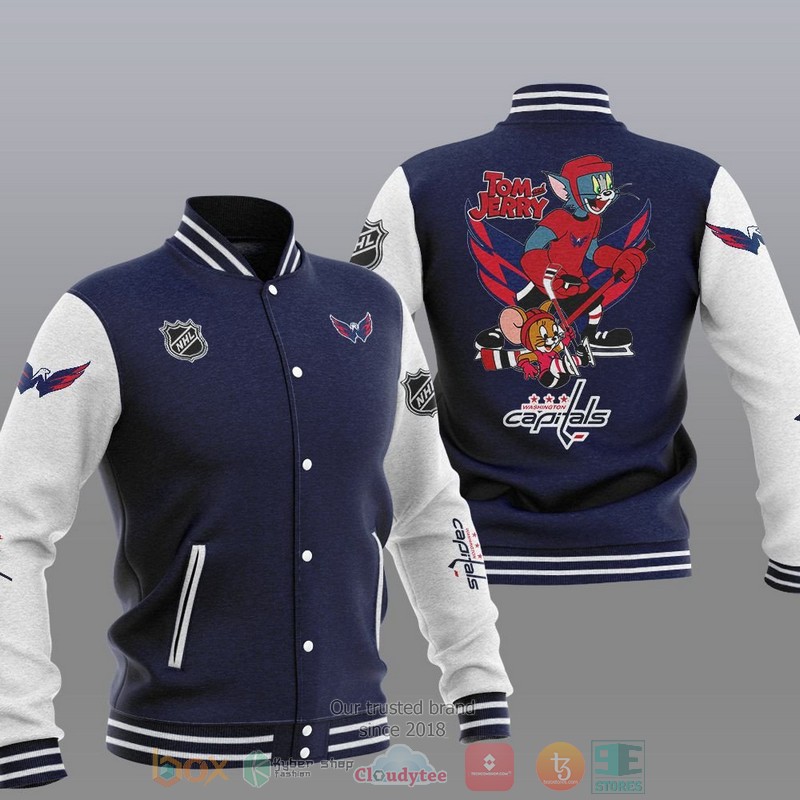 NEW Washington Capitals NHL Tom And Jerry Varsity Baseball Jacket 3 Washington Capitals NHL Tom And Jerry Baseball Jacket 1 2