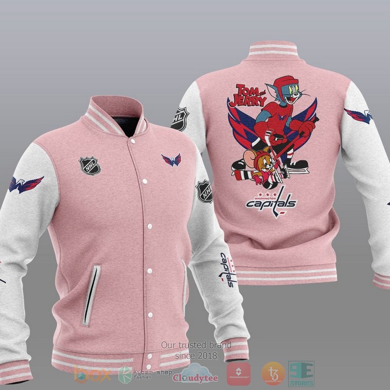 NEW Washington Capitals NHL Tom And Jerry Varsity Baseball Jacket 4 Washington Capitals NHL Tom And Jerry Baseball Jacket 1 2 3