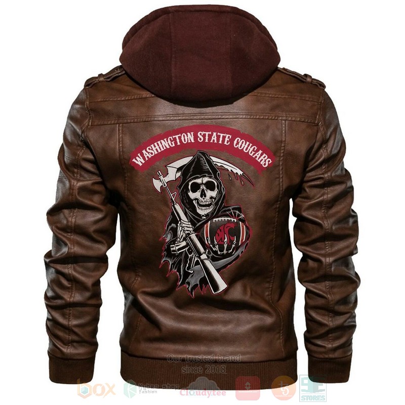 Washington State Cougars NCAA Sons of Anarchy Brown Motorcycle Leather Jacket