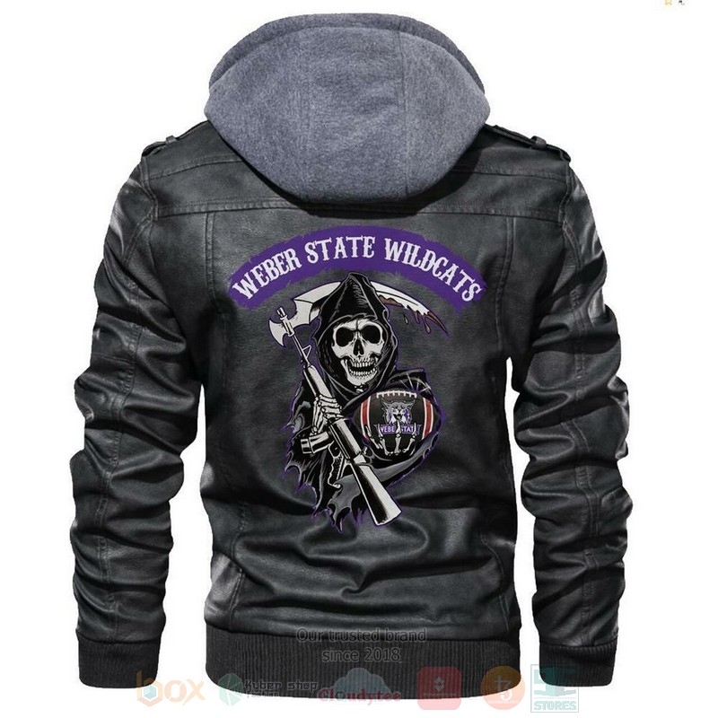 Weber State Wildcats NCAA Sons of Anarchy Black Motorcycle Leather Jacket