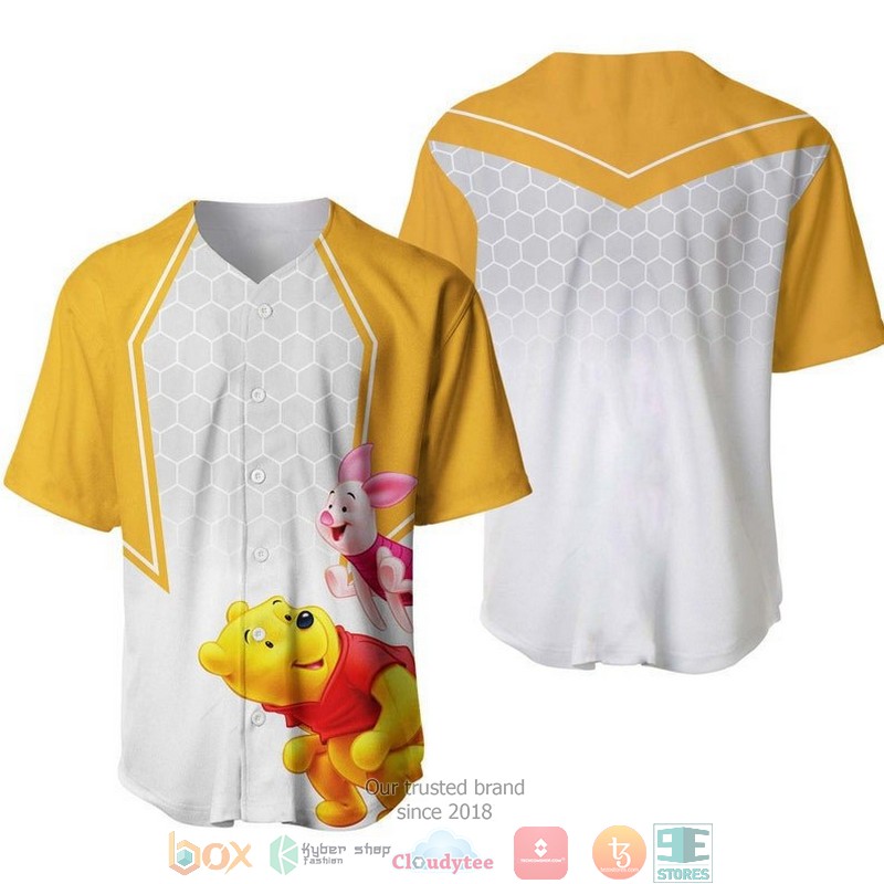 Winnie The Pooh Piglet Honey Pattern White Baseball Jersey