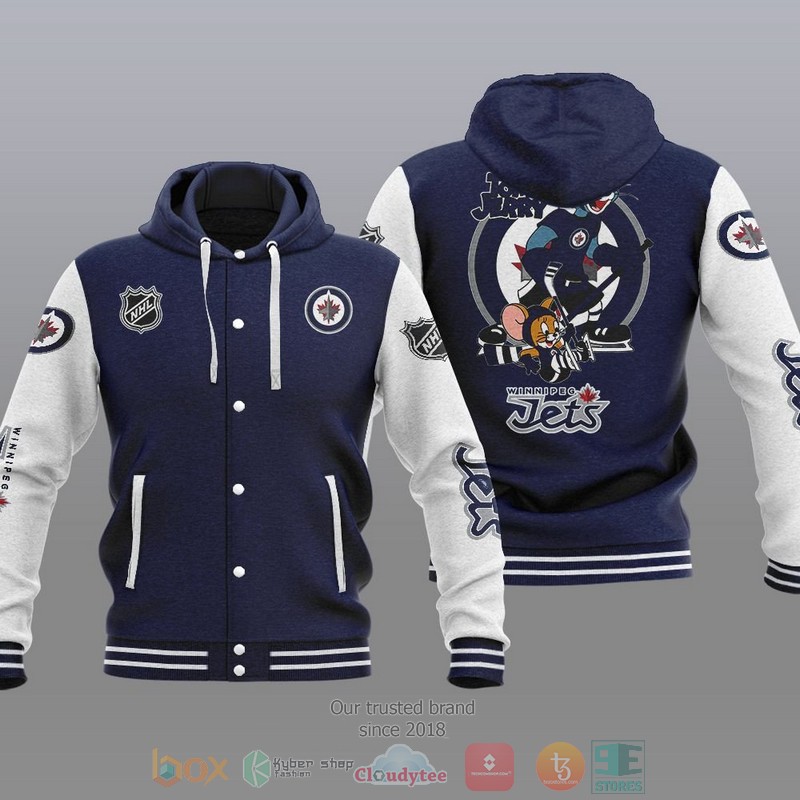 NEW Winnipeg Jets NHL Tom And Jerry Hoodie Baseball Jacket 3 Winnipeg Jets NHL Tom And Jerry Baseball Hoodie Jacket 1 2