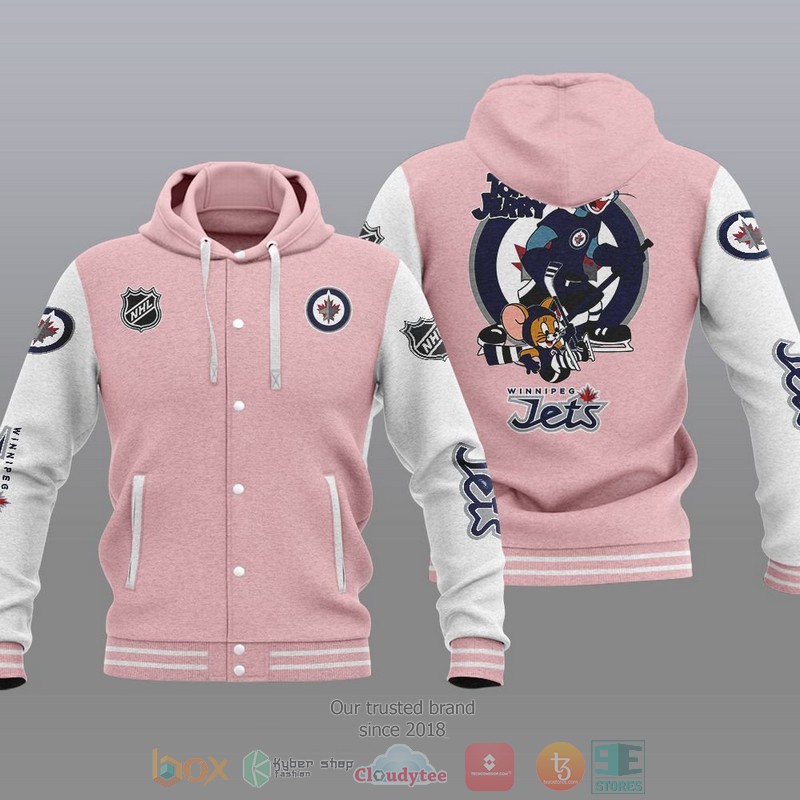 NEW Winnipeg Jets NHL Tom And Jerry Hoodie Baseball Jacket 4 Winnipeg Jets NHL Tom And Jerry Baseball Hoodie Jacket 1 2 3