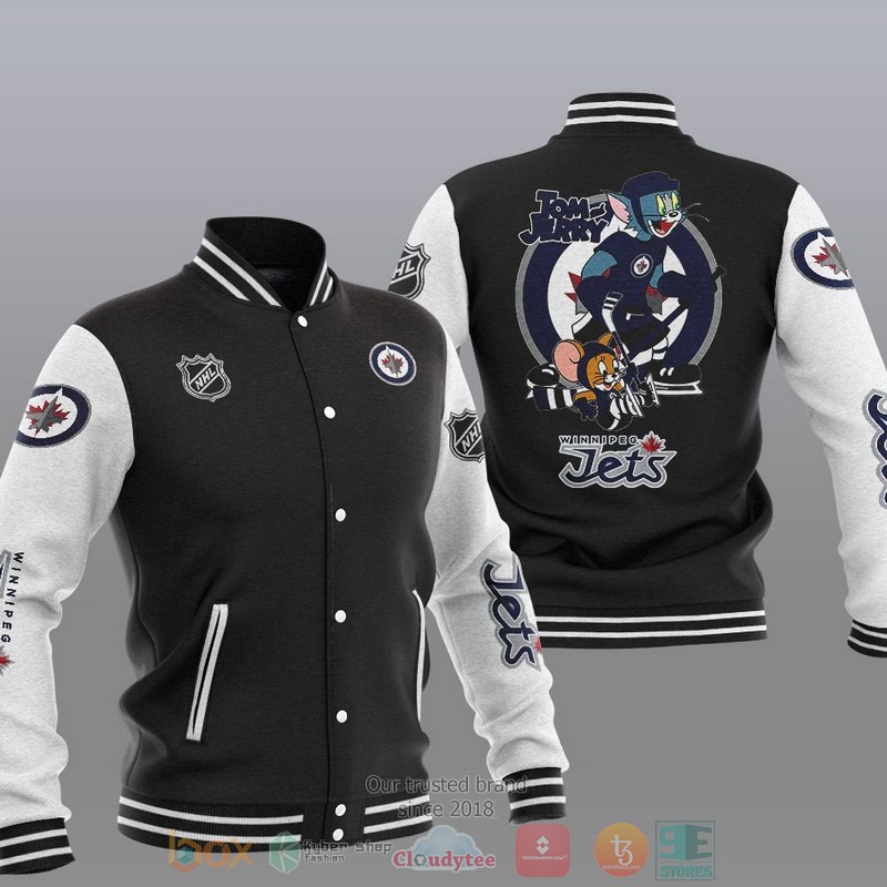 NEW Winnipeg Jets NHL Tom And Jerry Varsity Baseball Jacket 12 Winnipeg Jets NHL Tom And Jerry Baseball Jacket