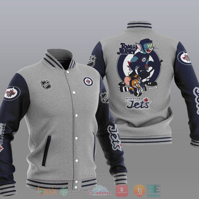 NEW Winnipeg Jets NHL Tom And Jerry Varsity Baseball Jacket 2 Winnipeg Jets NHL Tom And Jerry Baseball Jacket 1