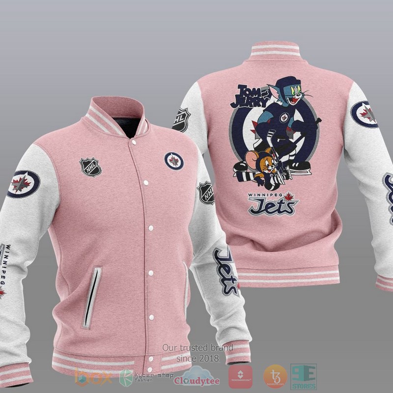 NEW Winnipeg Jets NHL Tom And Jerry Varsity Baseball Jacket 4 Winnipeg Jets NHL Tom And Jerry Baseball Jacket 1 2 3