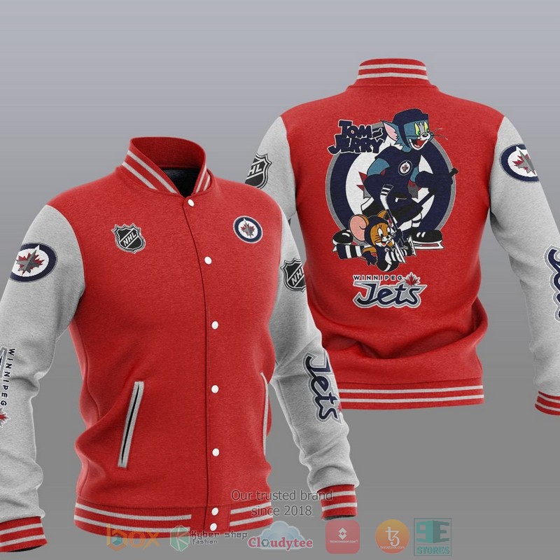 NEW Winnipeg Jets NHL Tom And Jerry Varsity Baseball Jacket 5 Winnipeg Jets NHL Tom And Jerry Baseball Jacket 1 2 3 4