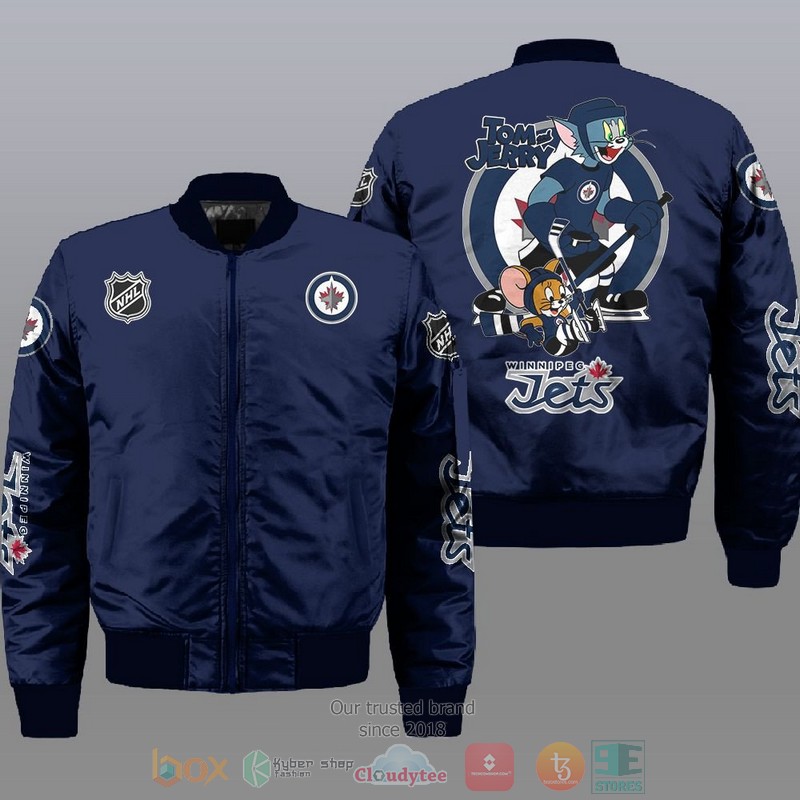 NEW Winnipeg Jets NHL Tom And Jerry Bomber Jacket 2 Winnipeg Jets NHL Tom And Jerry Bomber Jacket 1