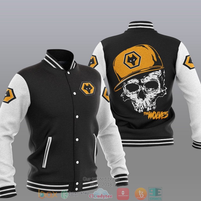Wolverhampton Wanderers FC Skull Baseball Jacket 1 Wolverhampton Wanderers FC Skull Baseball Jacket